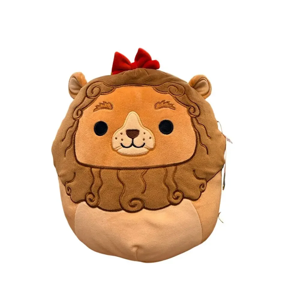 Squishmallow Wizard of Oz Cowardly Lion plush.Tan&Brown design signature red bow